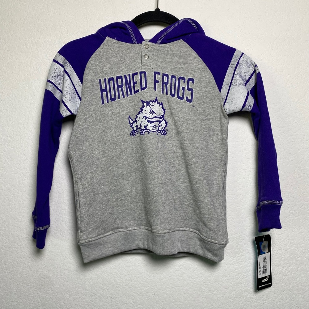 Gen2 TCU Horned Frogs Hoodie Sweatshirt Kids Large 7 Purple Gray Raglan Athletic